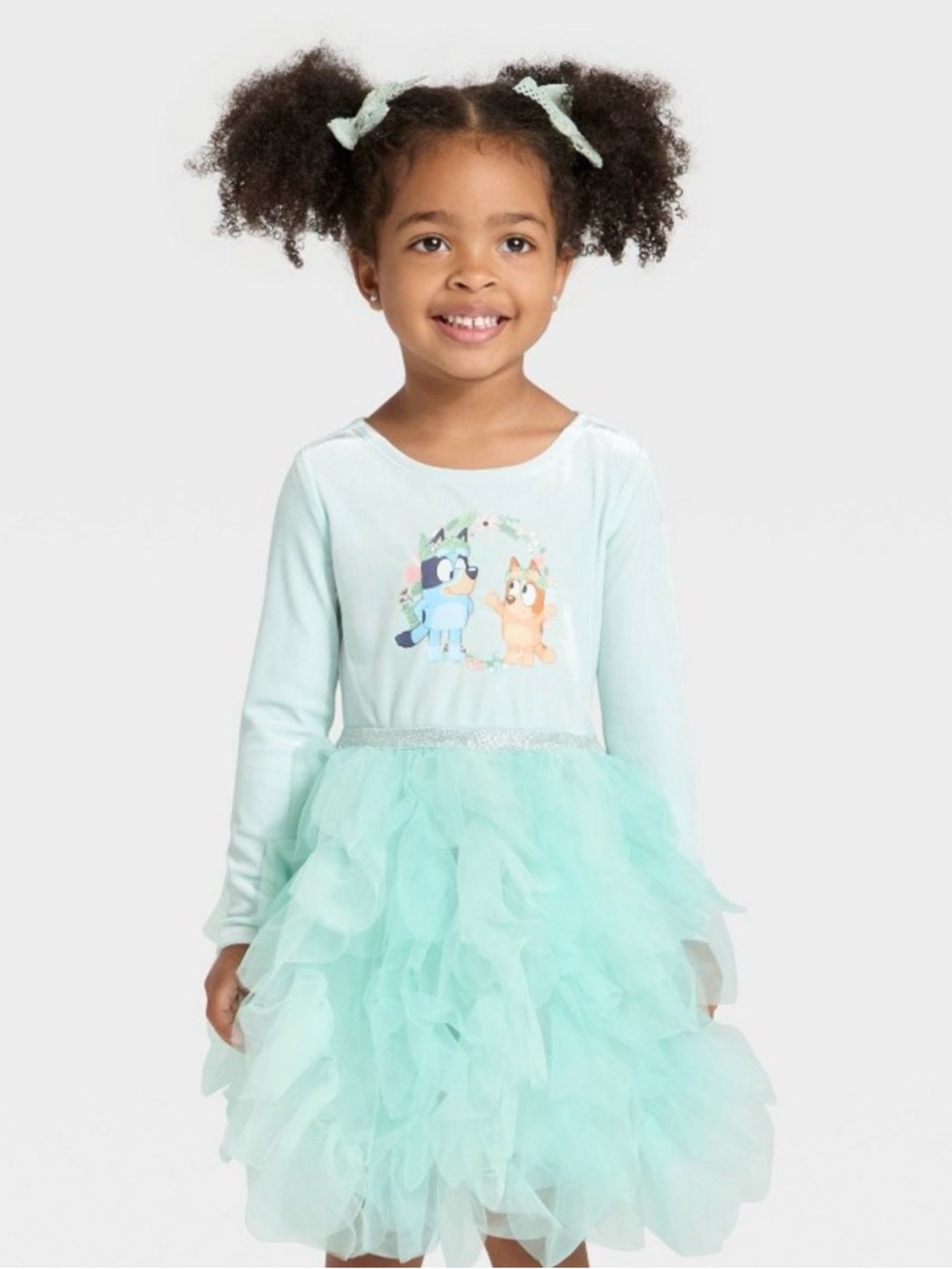 Bluey Velour Tutu Dress 2T Light Blue Ballerina Long Sleeve NWT